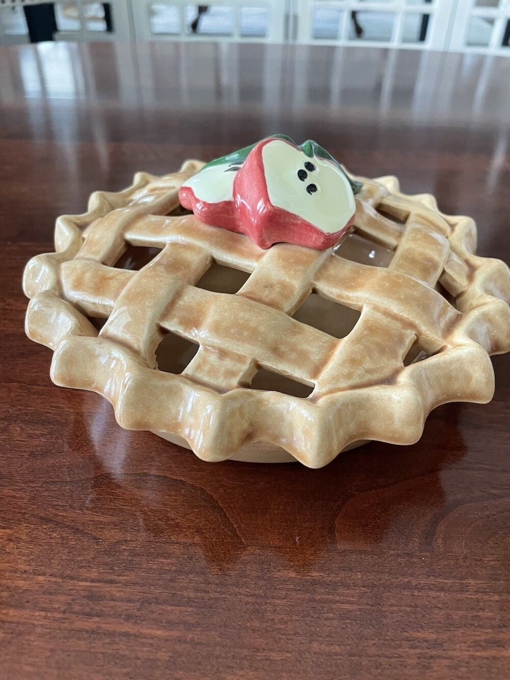 Vintage Ceramic Apple Pie Potpourri Keeper Lattice Lid Country Cottagecore Decor